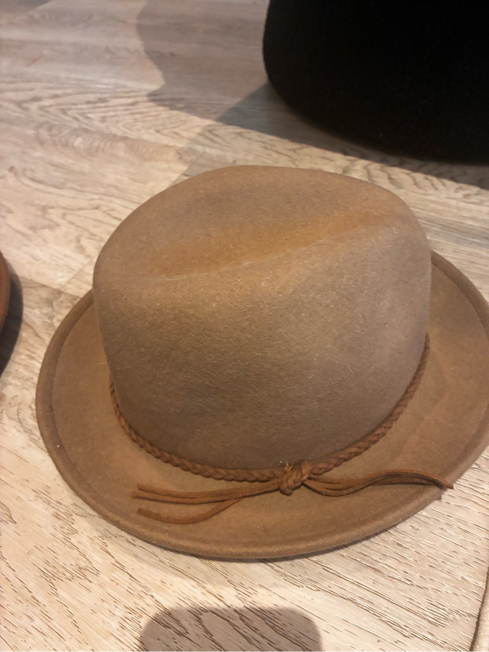 Camel Felt Bowler Hat with Braided Band